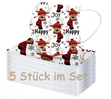 Einmal-Mundschutz Rentier happy 5 Stück